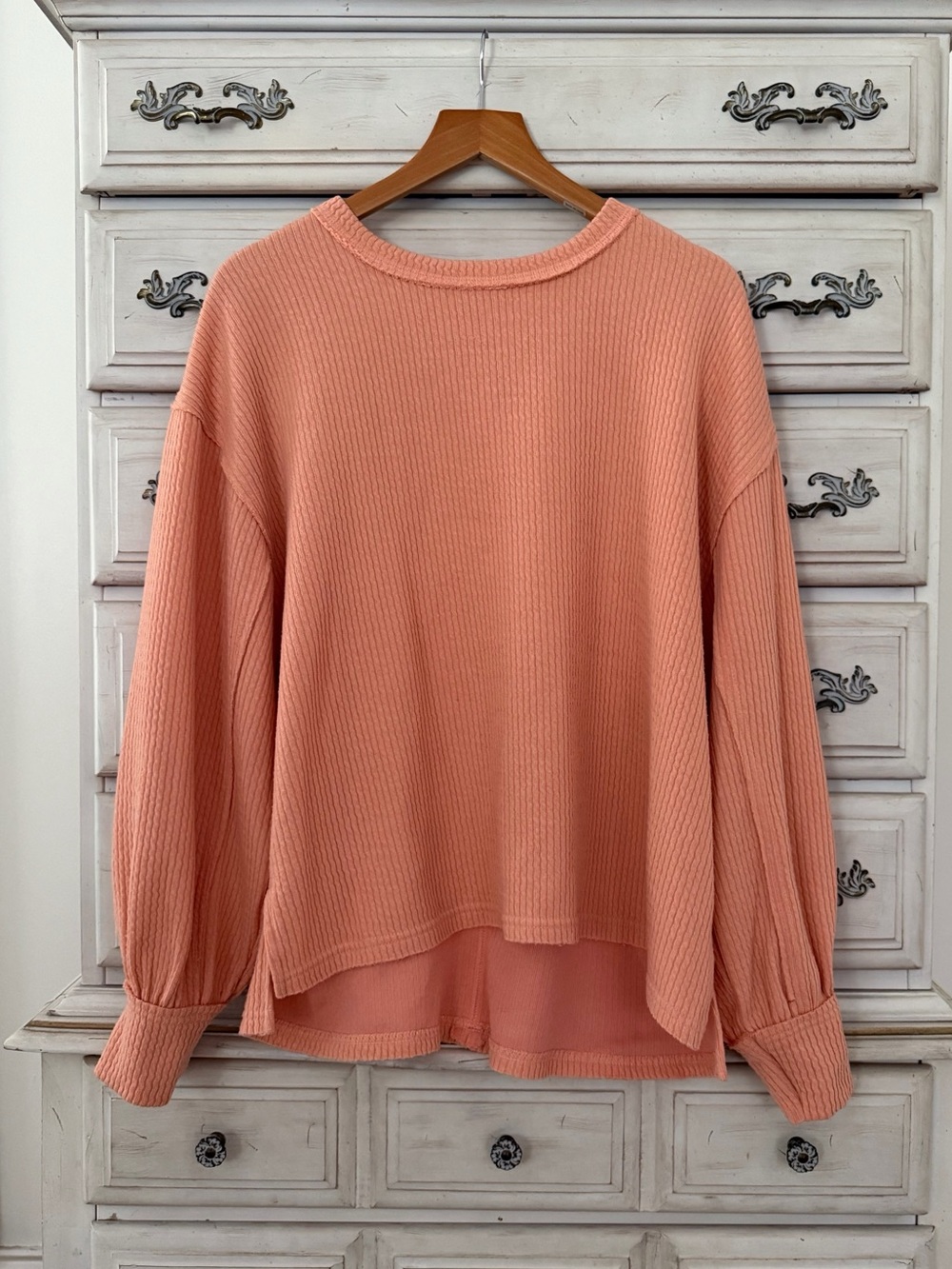 Vici Peach Ribbed Long Sleeve Top
